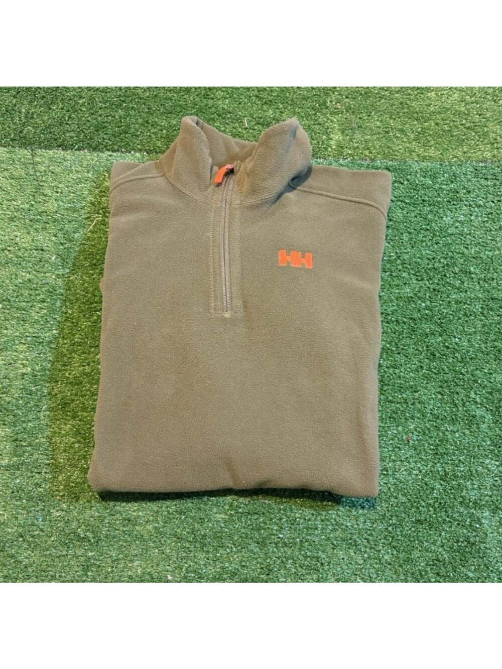 Helly Hansen 1/4 zip mens large green orange daybreaker fleece polartec pullover